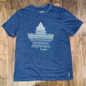 Roots Canada T Shirt Mens Medium Blue Short Sleeve Embroidered Maple Leaf